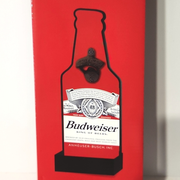 NEW Budweiser Beer Wooden Wall Mount Bottle Opener Catcher - Picture 6 of 8